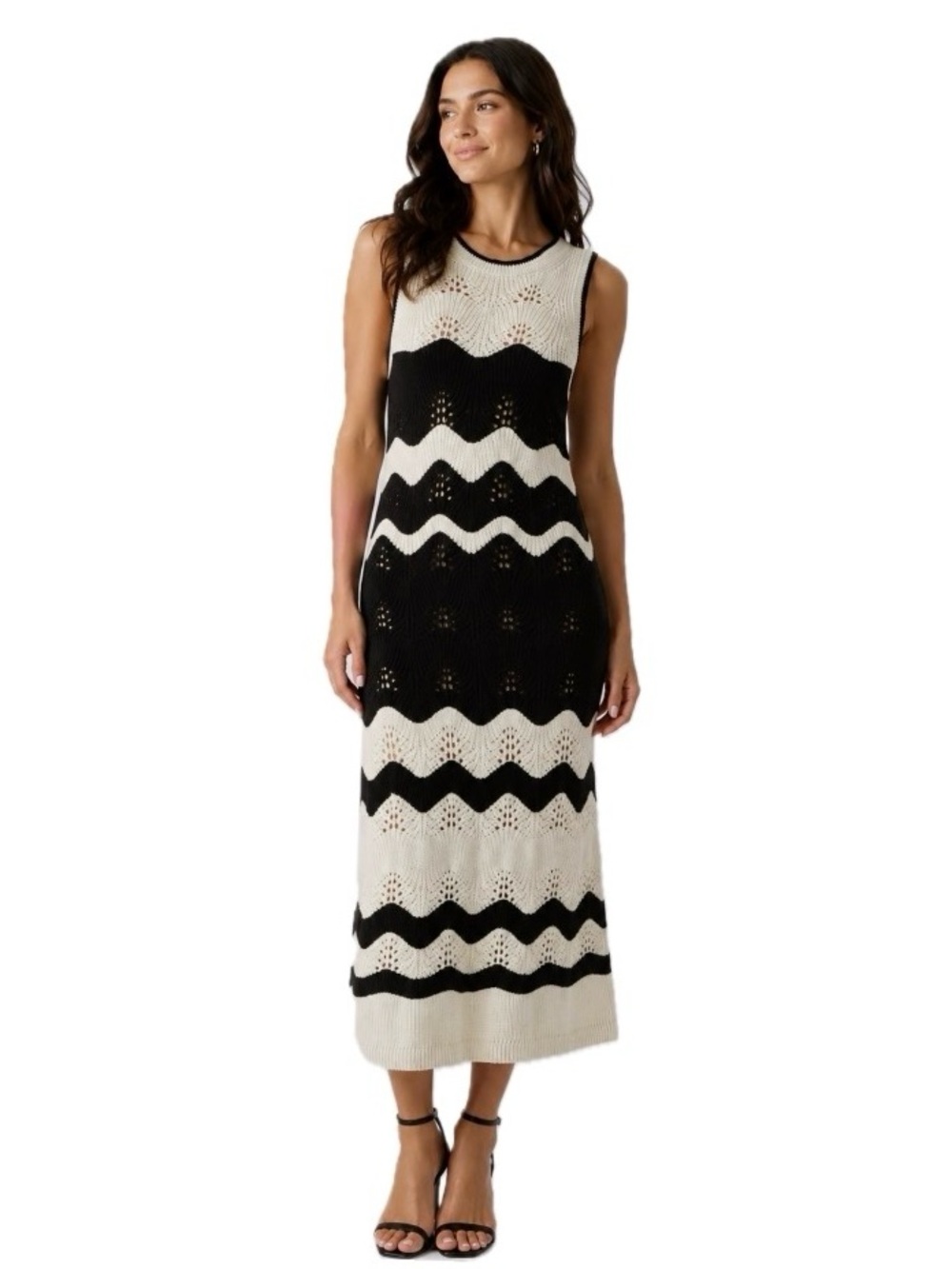 GAP, Black and Cream Sleeveless Chevron Maxi Dress, Size L EUC